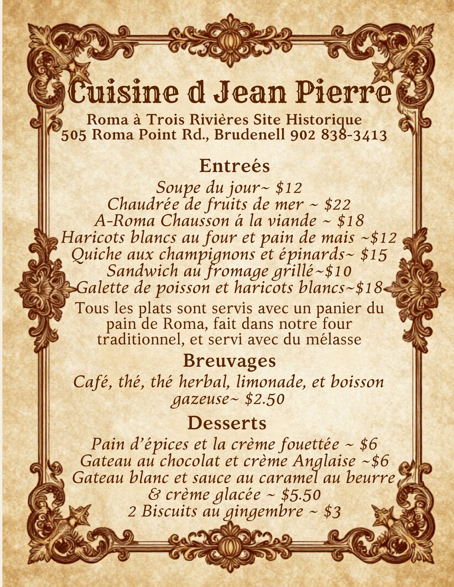 French menu 2026